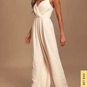LULUS Cream Chiffon Jumpsuit - Large